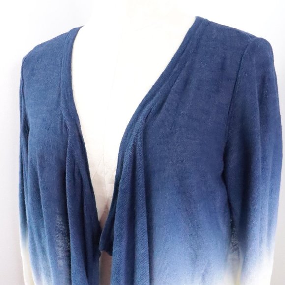 Chico's Women's S/4 Blue White Ombre Linen Cotton Open Front Cardigan Sweater - Picture 4 of 9